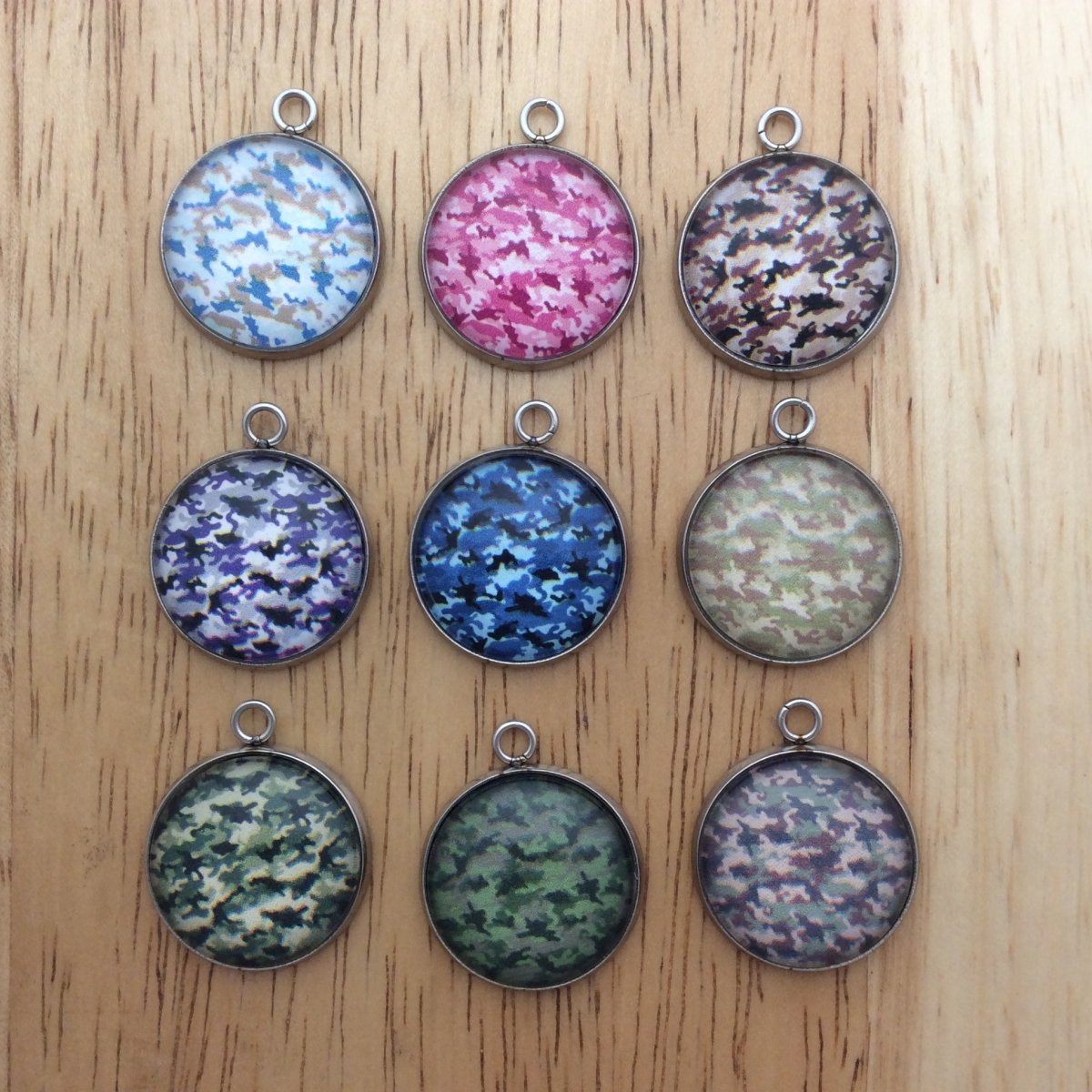 9 camouflage glass cabochon charms