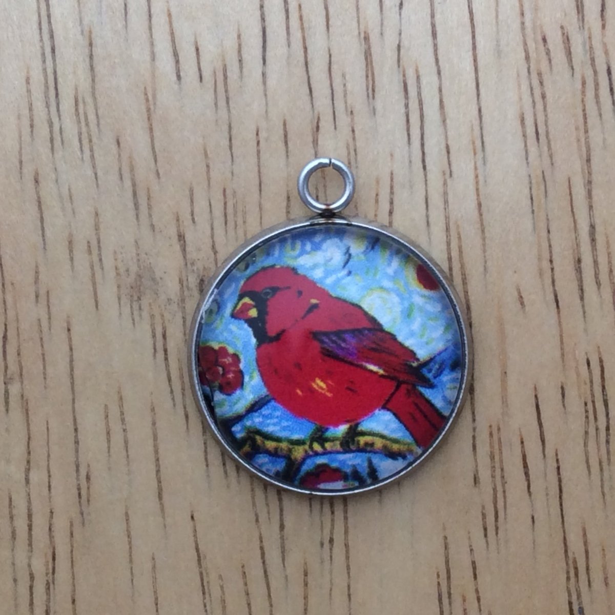 cardinal glass cabochon charm