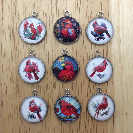 9 cardinal glass cabochon charms