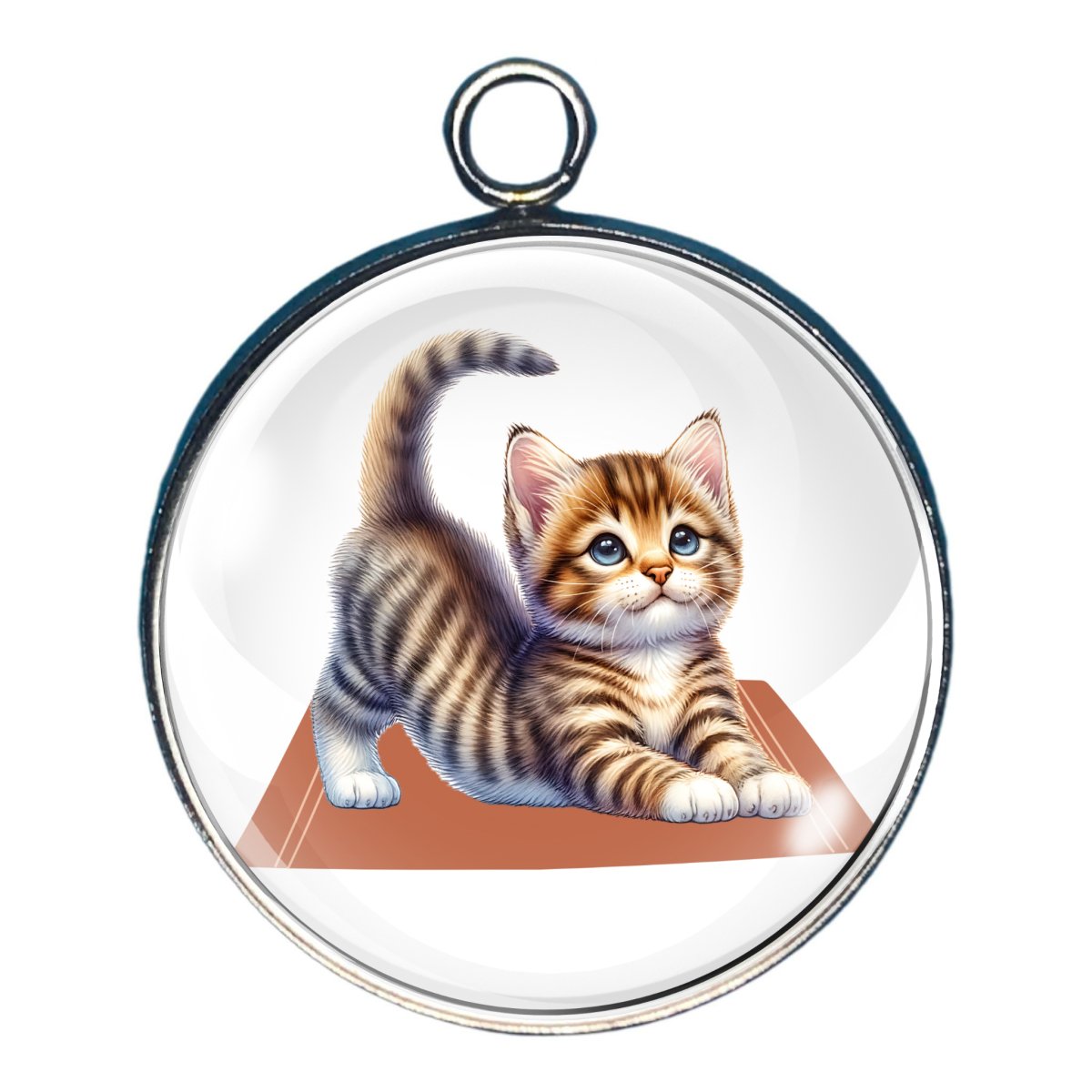 A charm featuring an adorable cat doing a yoga pose