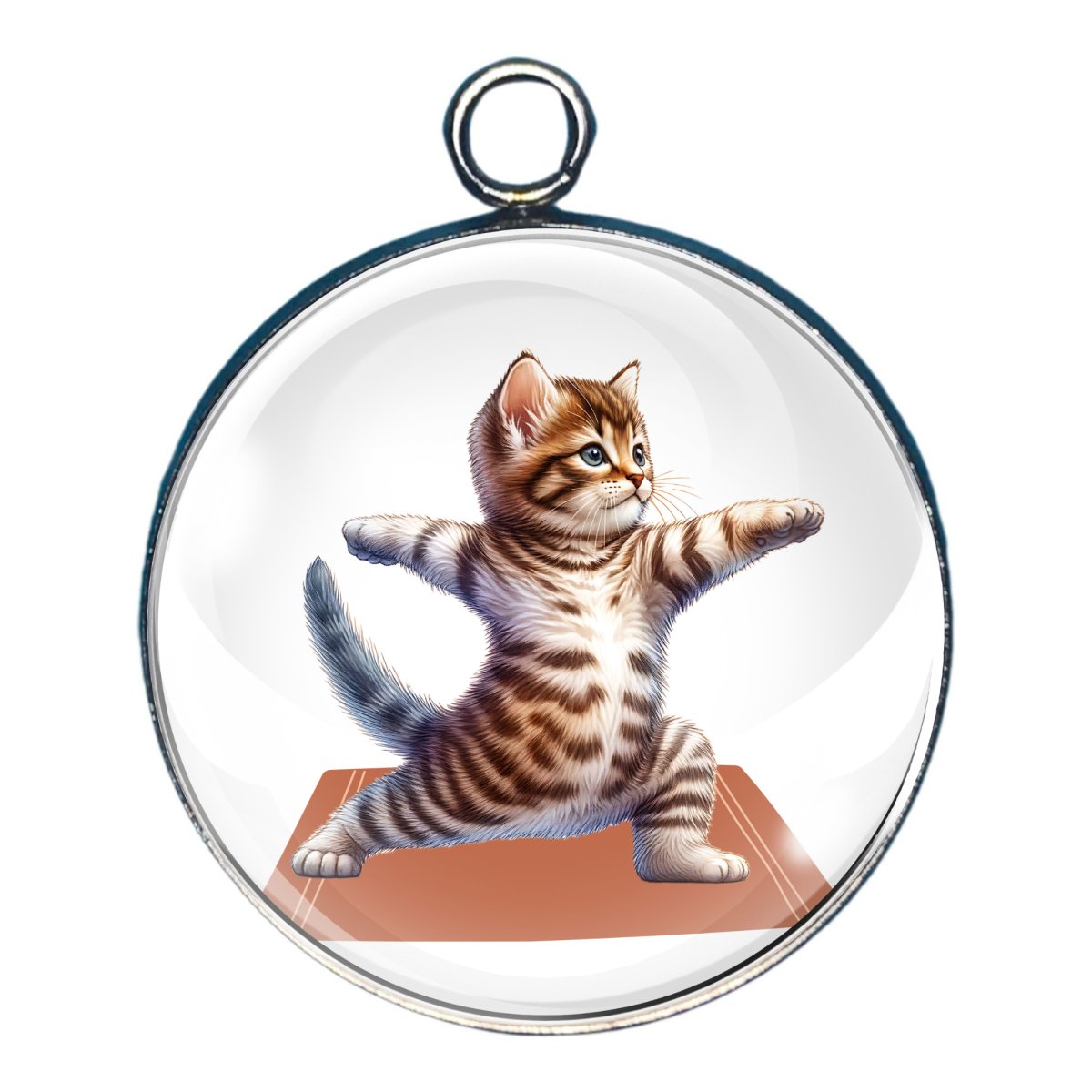 A charm featuring an adorable cat doing a yoga pose