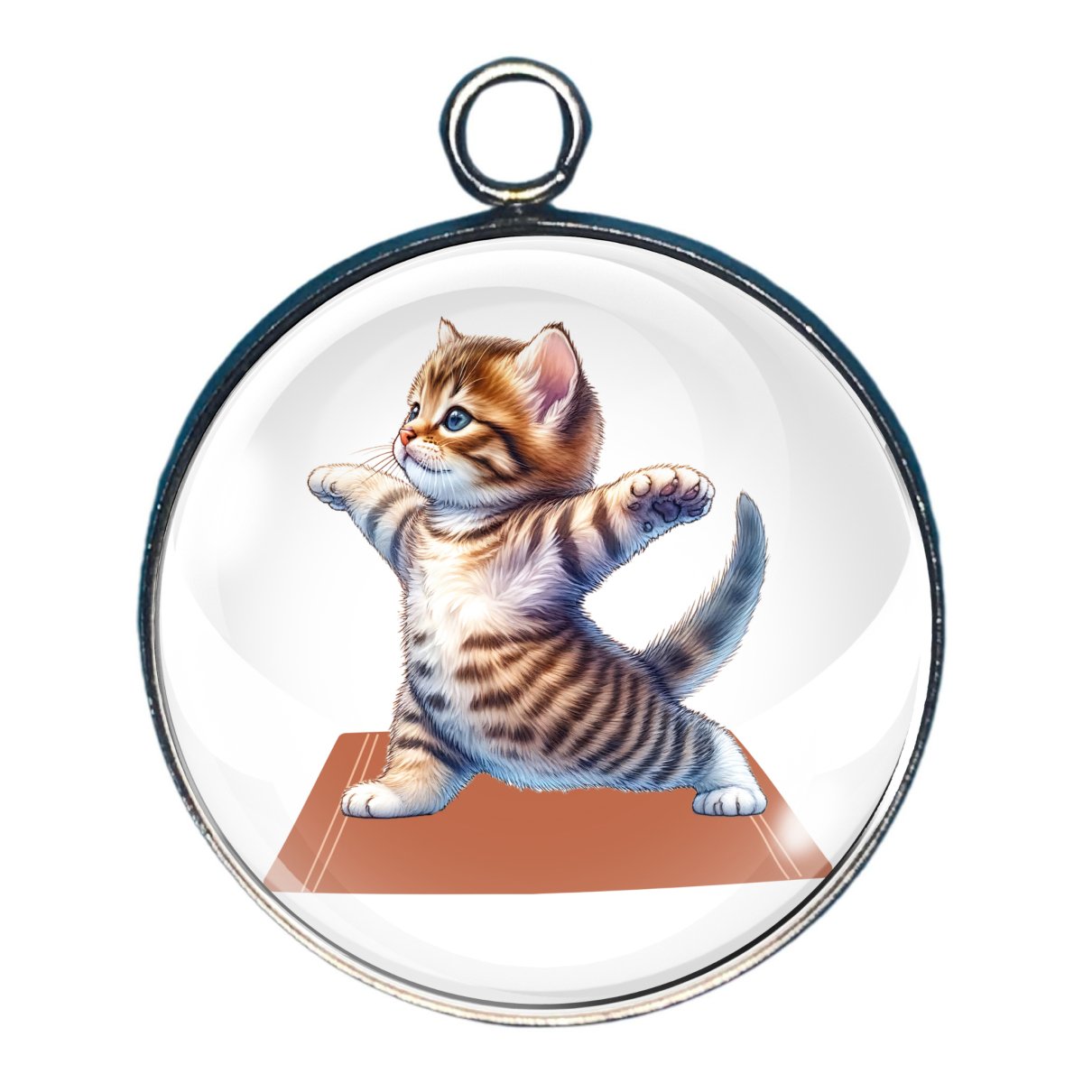 A charm featuring an adorable cat doing a yoga pose