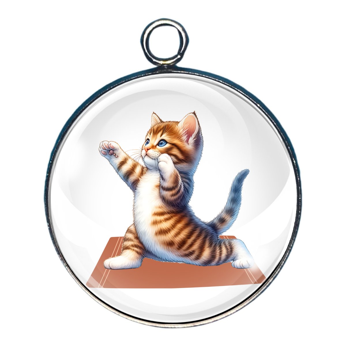 A charm featuring an adorable cat doing a yoga pose