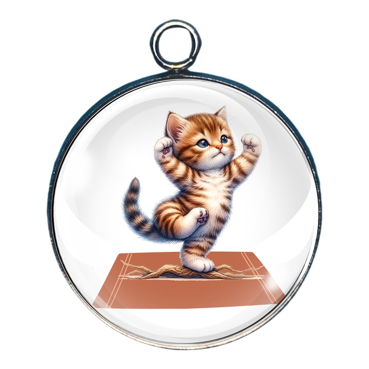 A charm featuring an adorable cat doing a yoga pose