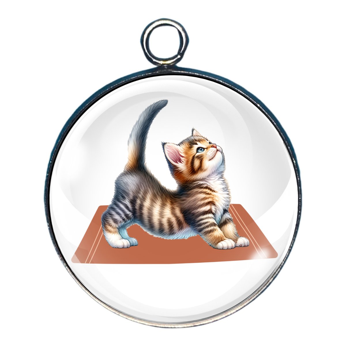 A charm featuring an adorable cat doing a yoga pose