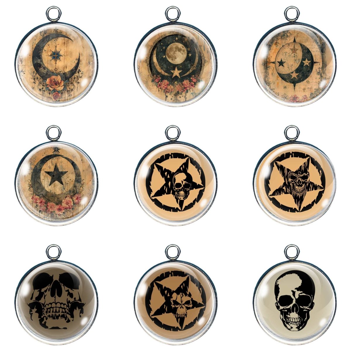 9 celestial goth glass cabochon charms