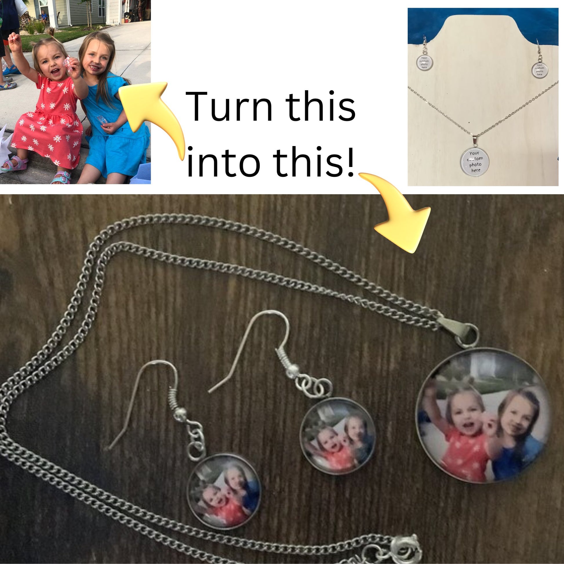 Custom Photo Necklace and Earring Gift Set - ILikeWorms