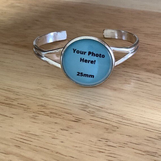 Custom Photo Silver Cuff Bracelet, Personalized Photo Memorial Bracelet - ILikeWorms