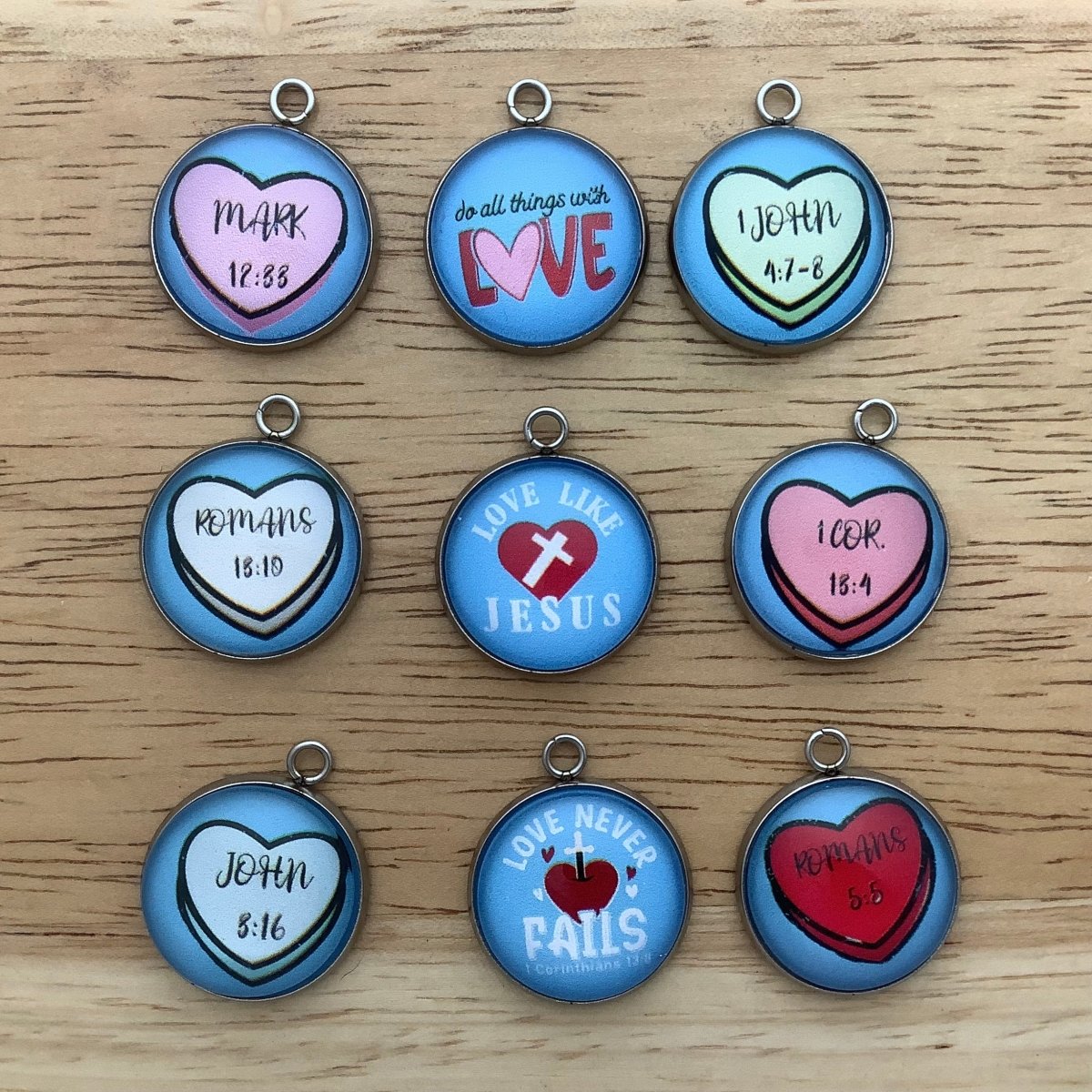 group of 9 valentine charms