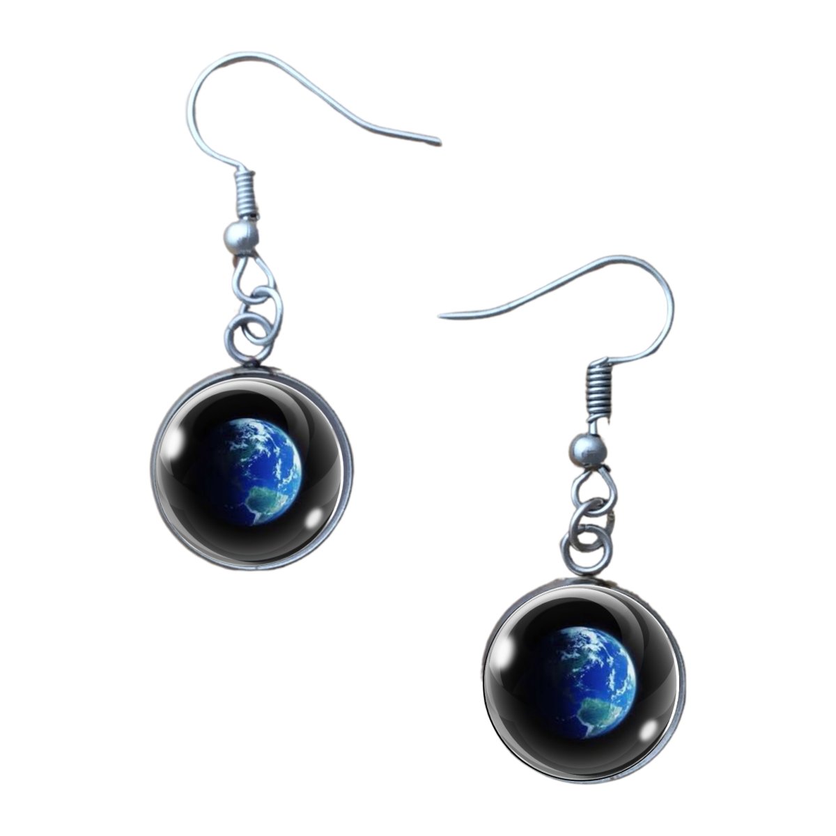 Pair of Earrings depicting the earth as viewed from space