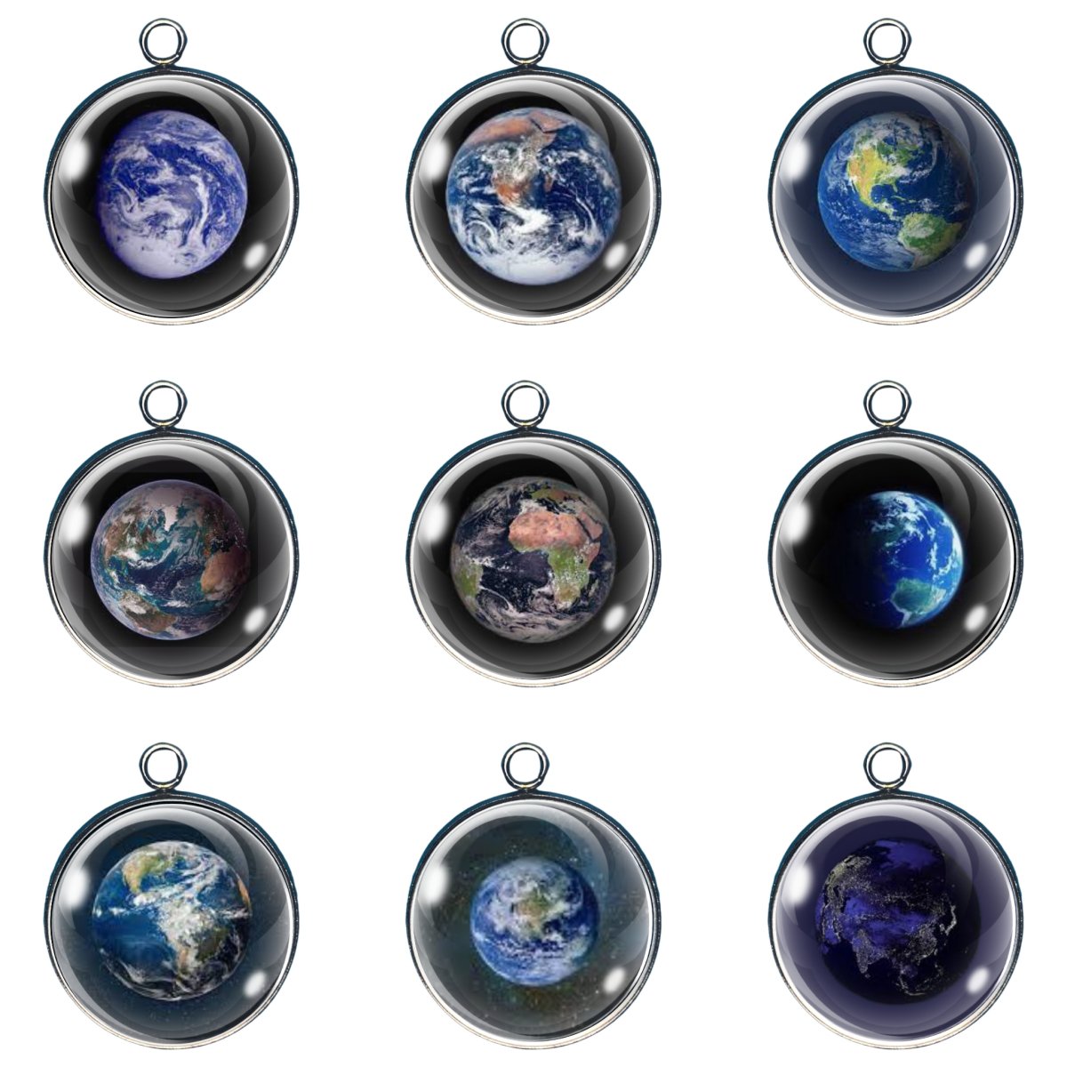 Group of 9 Charms depicting the earth as viewed from space