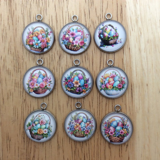 9 easter basket glass cabochon charms