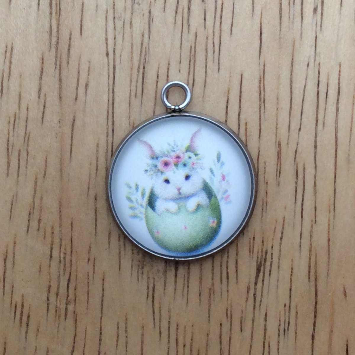  glass cabochon charm with a bunny inside easter egg