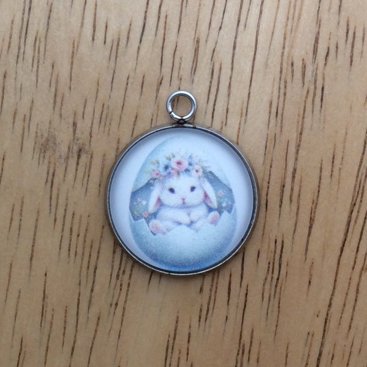  glass cabochon charm with a bunny inside easter egg