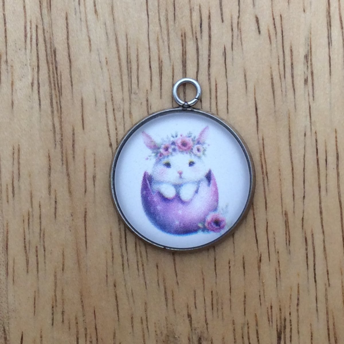  glass cabochon charm with a bunny inside easter egg