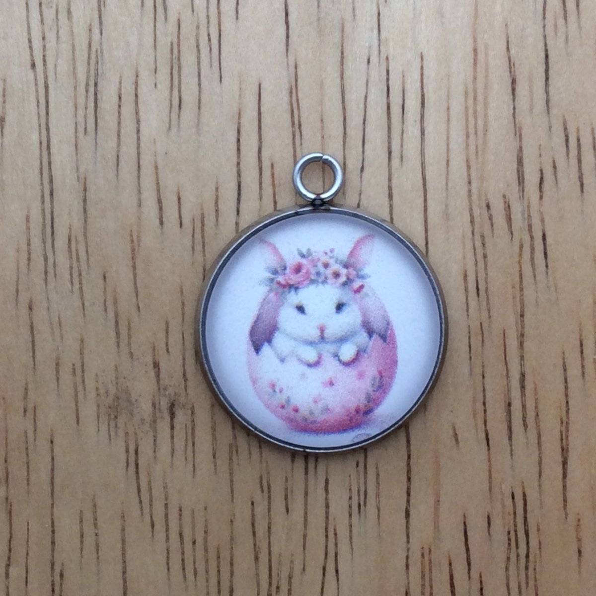  glass cabochon charm with a bunny inside easter egg