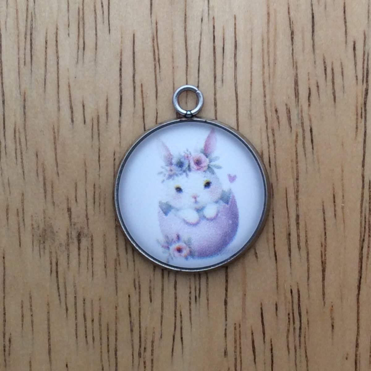  glass cabochon charm with a bunny inside easter egg