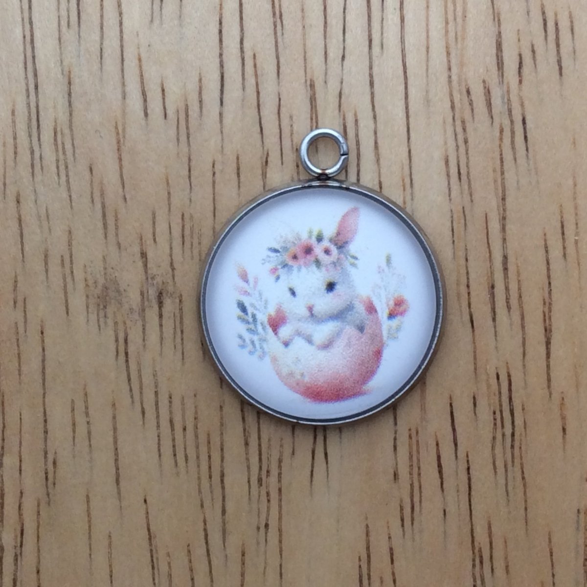  glass cabochon charm with a bunny inside easter egg