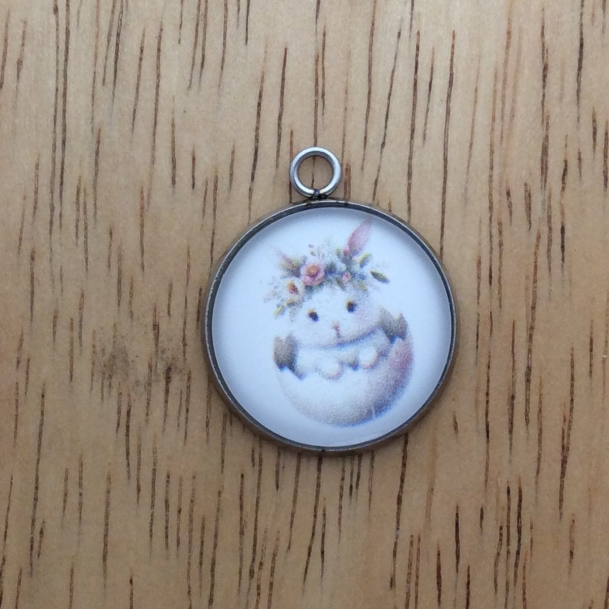  glass cabochon charm with a bunny inside easter egg