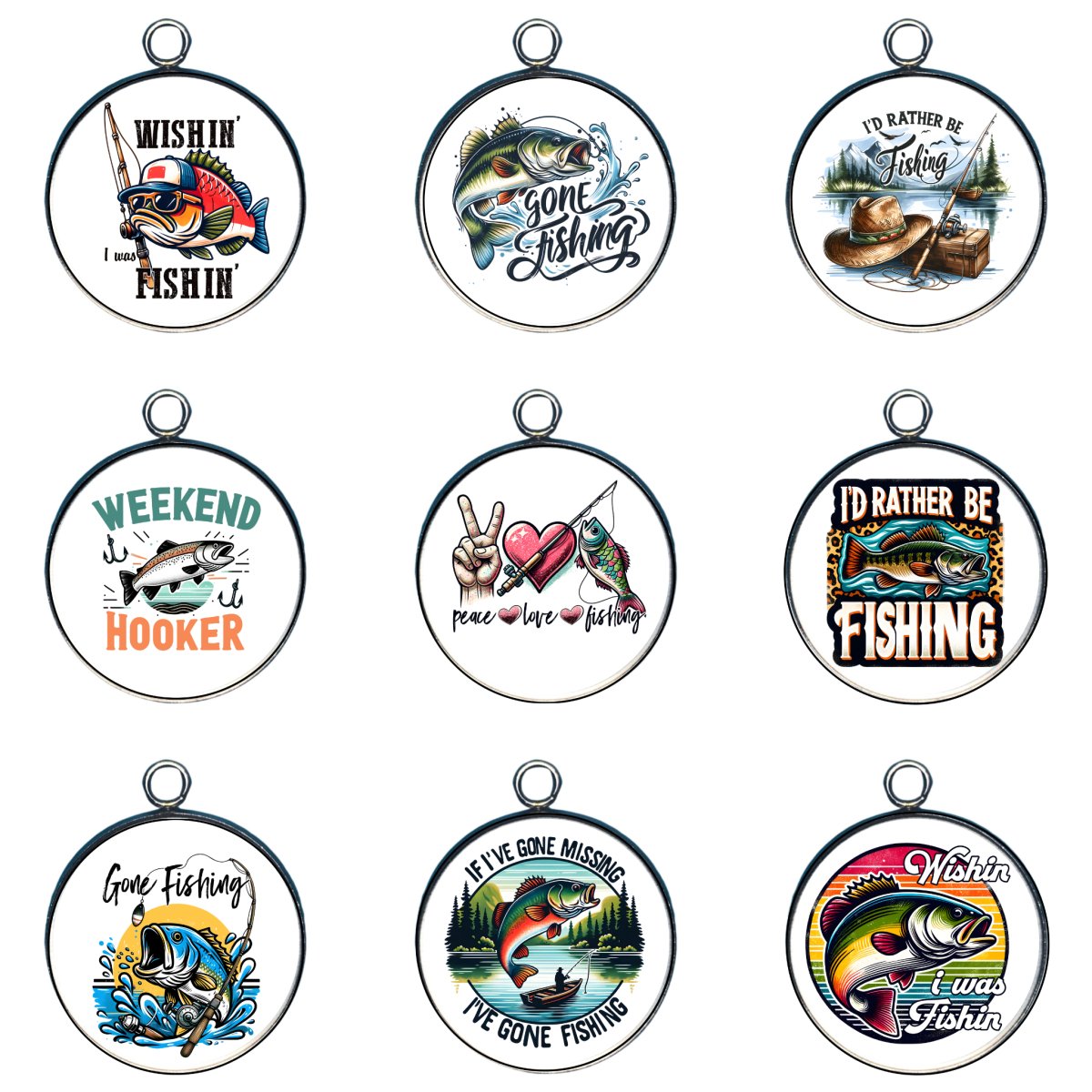 9 sport fishing glass cabochon charms