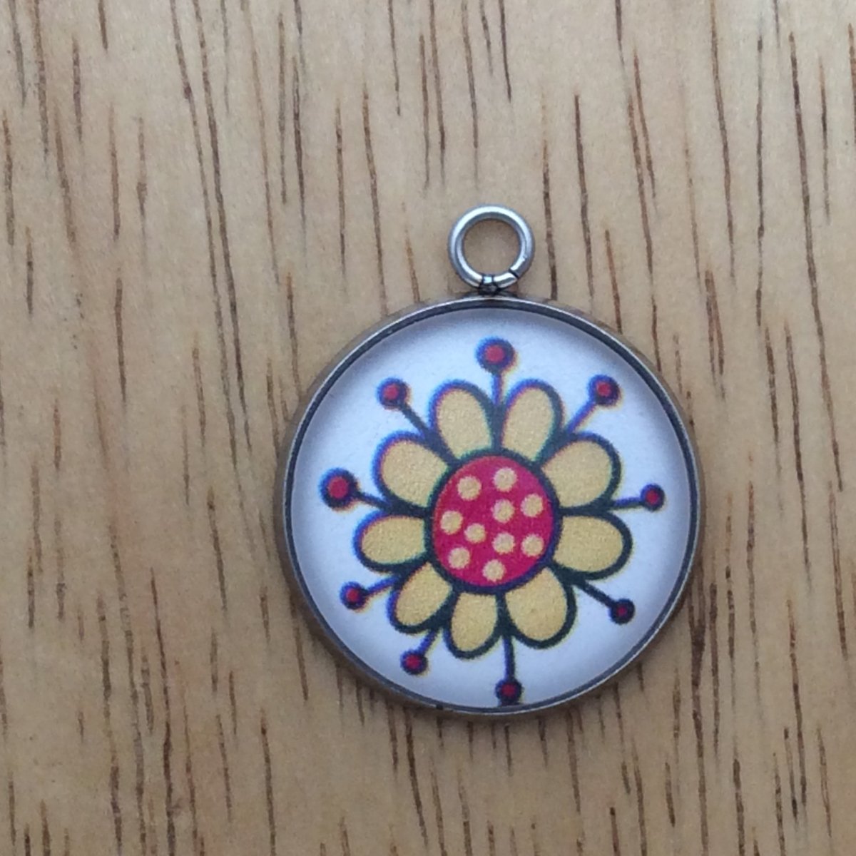 flower doodle glass cabochon charm