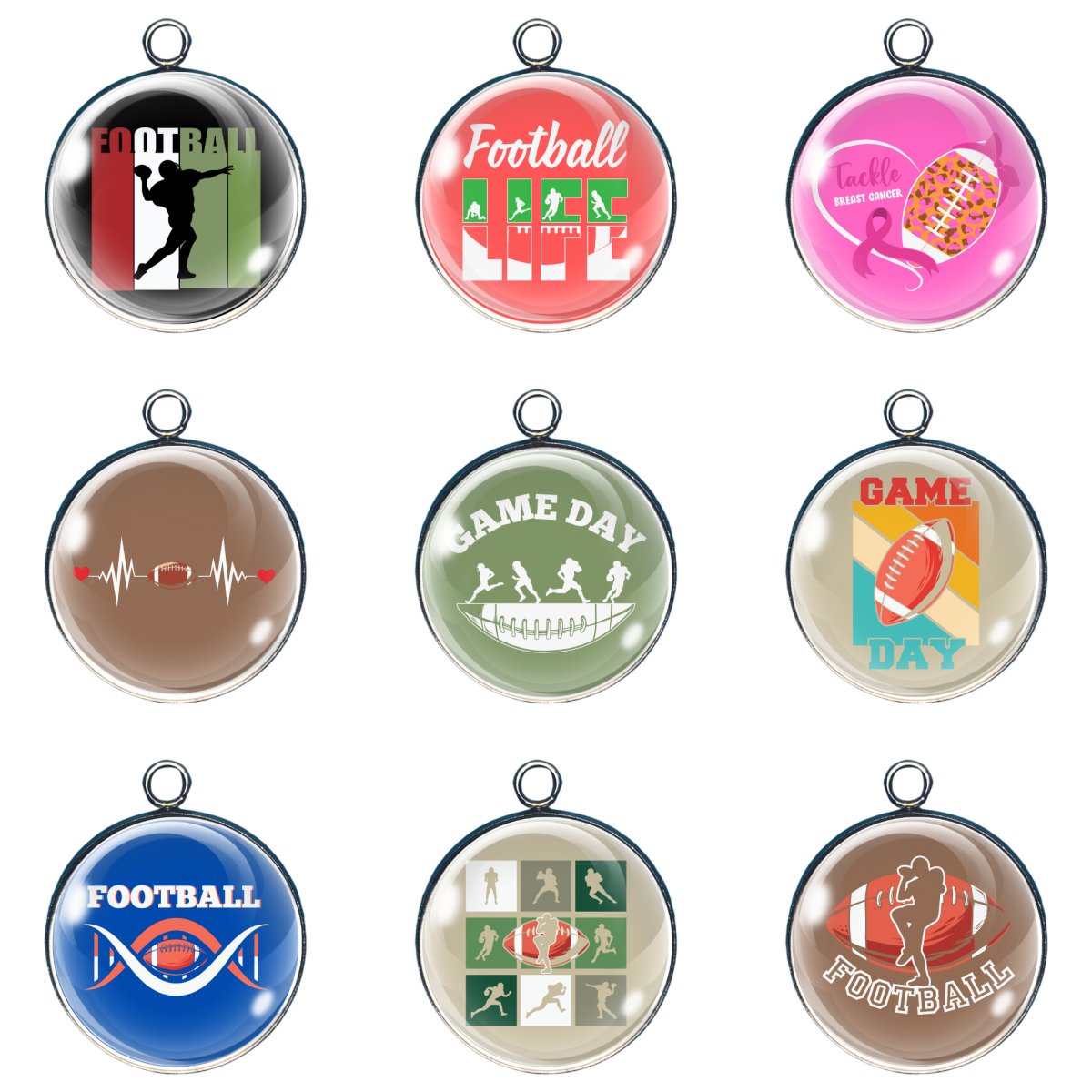 9 football glass cabochon charms