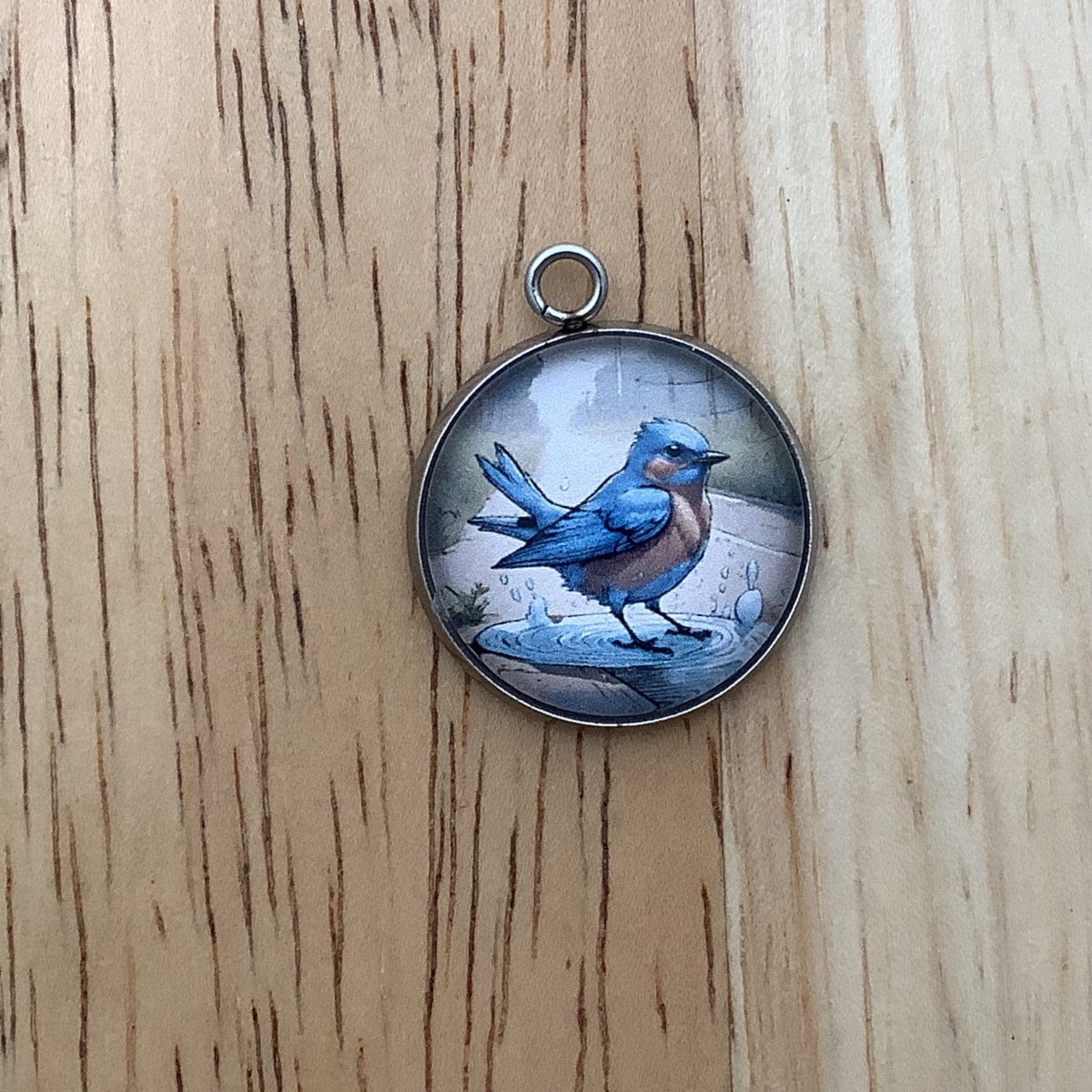 charm of a blue bird in a puddle on the side of the road