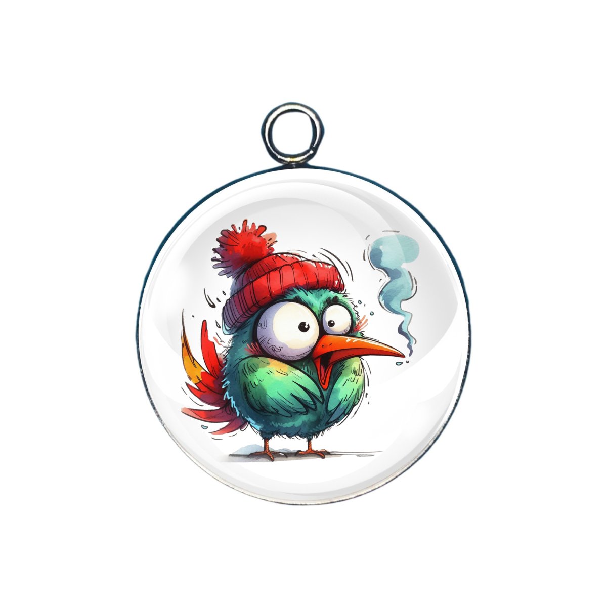 charm depicting a chilly bird wearing a hat