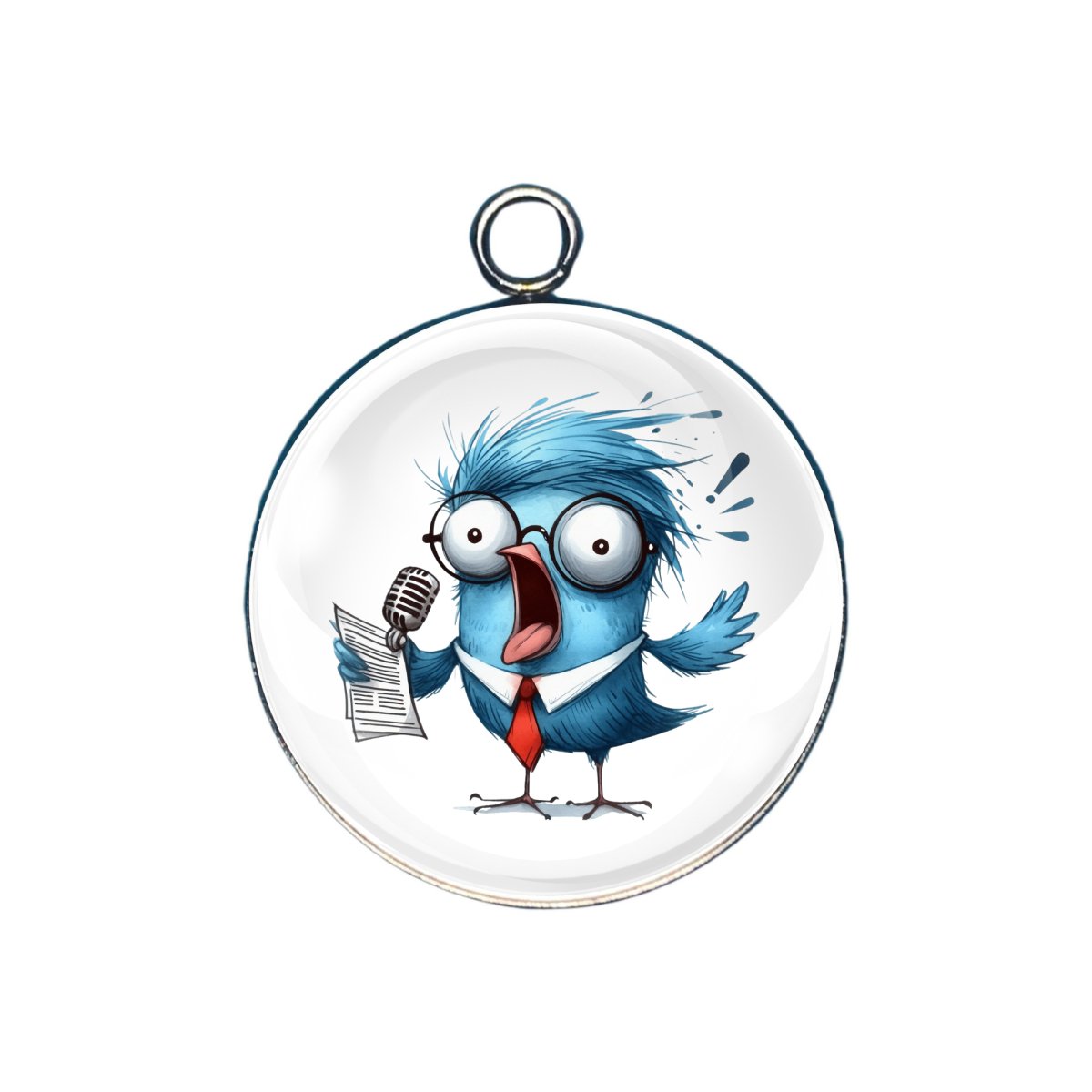 charm depicting a political looking  bird with a microphone and a political speech.