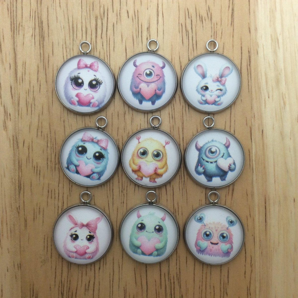 9 cute monster valentine glass cabochon charms