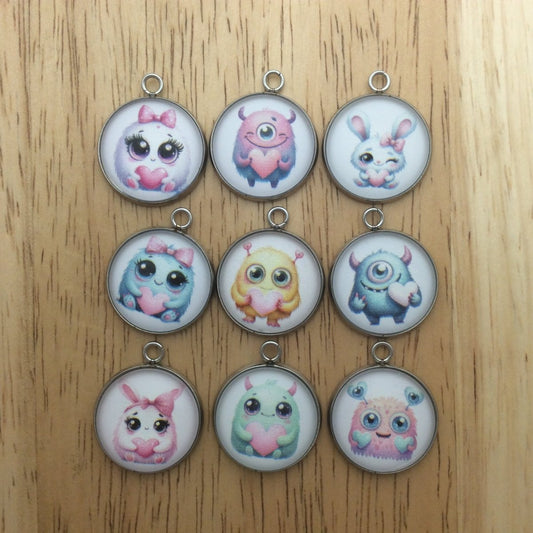 9 cute monster valentine glass cabochon charms