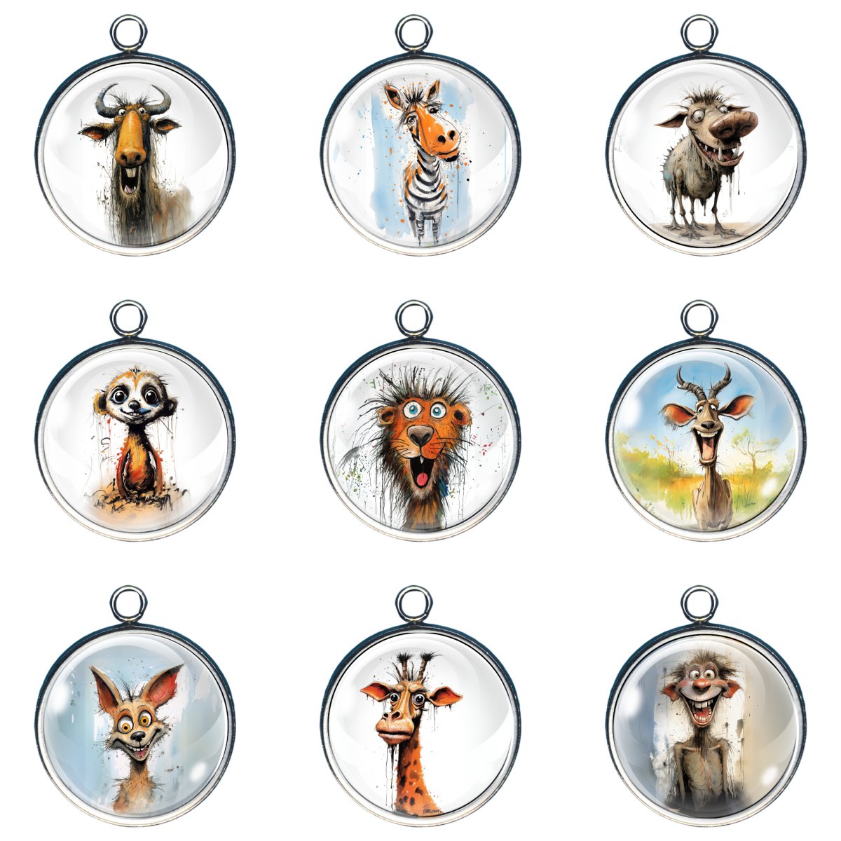 Funny Safari Animals Glass Cabochon Charms