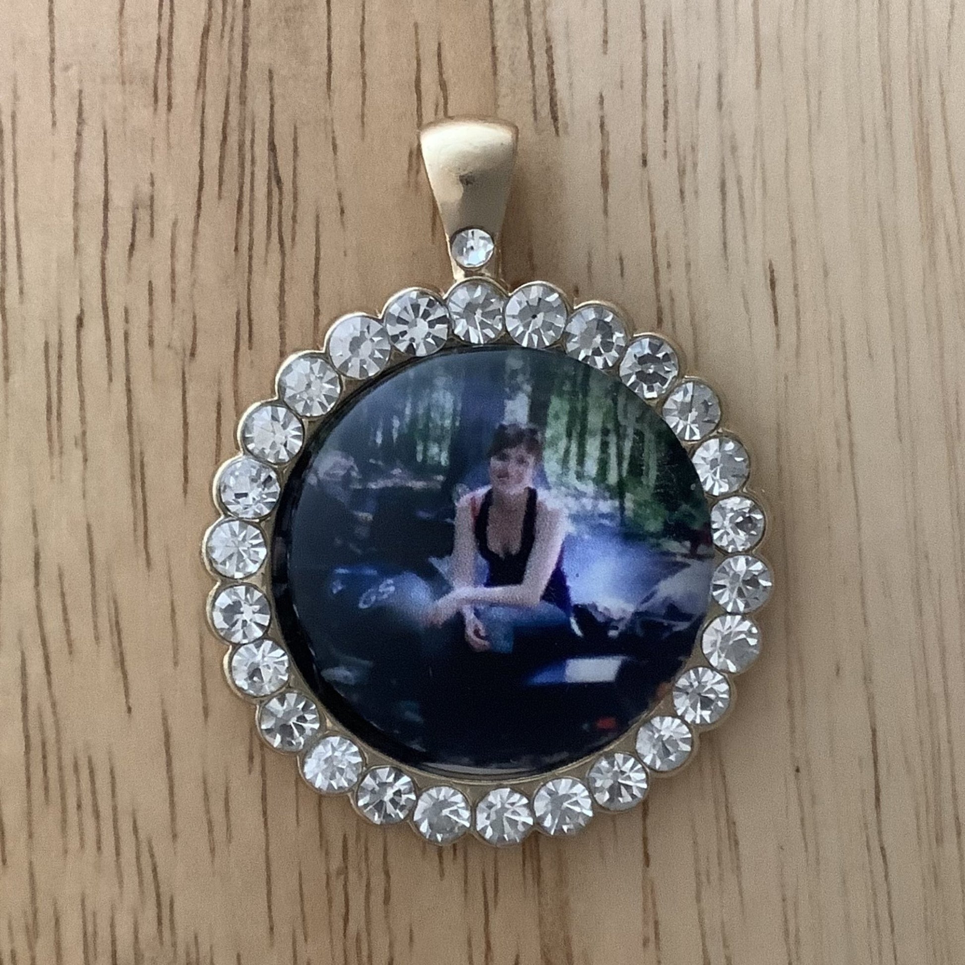 Gold Tone Jeweled Pendant Charm 25MM, Custom Photo Pendant Charm, Customize your own pendant - ILikeWorms