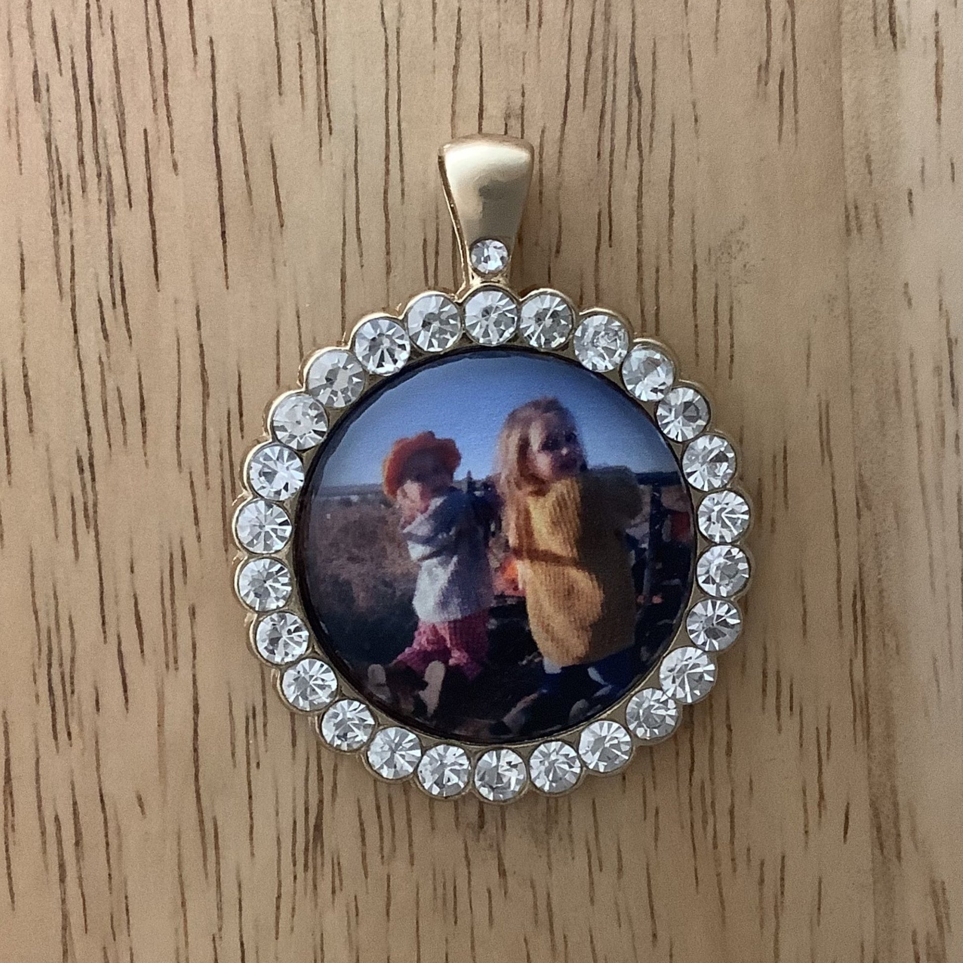 Gold Tone Jeweled Pendant Charm 25MM, Custom Photo Pendant Charm, Customize your own pendant - ILikeWorms