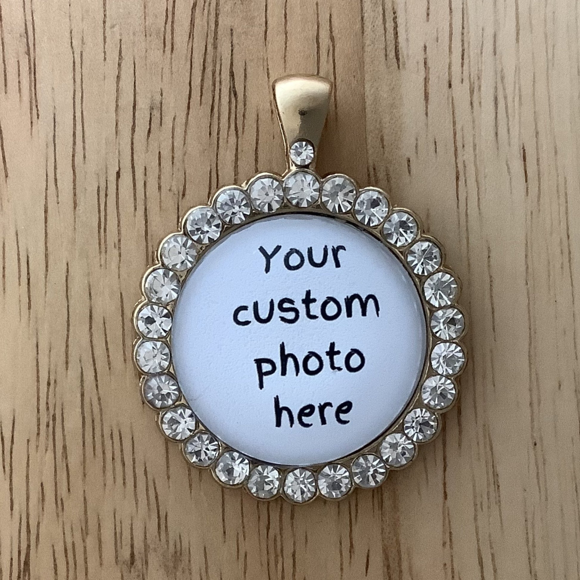 Gold Tone Jeweled Pendant Charm 25MM, Custom Photo Pendant Charm, Customize your own pendant - ILikeWorms