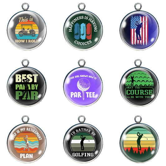 9 golf glass cabochon charms