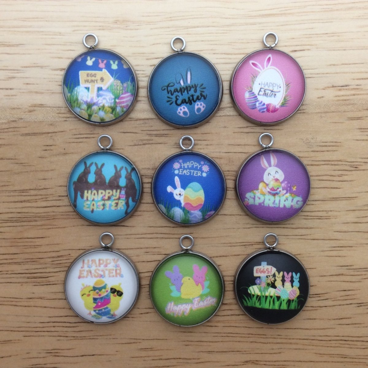 9 easter themed glass cabochon charms