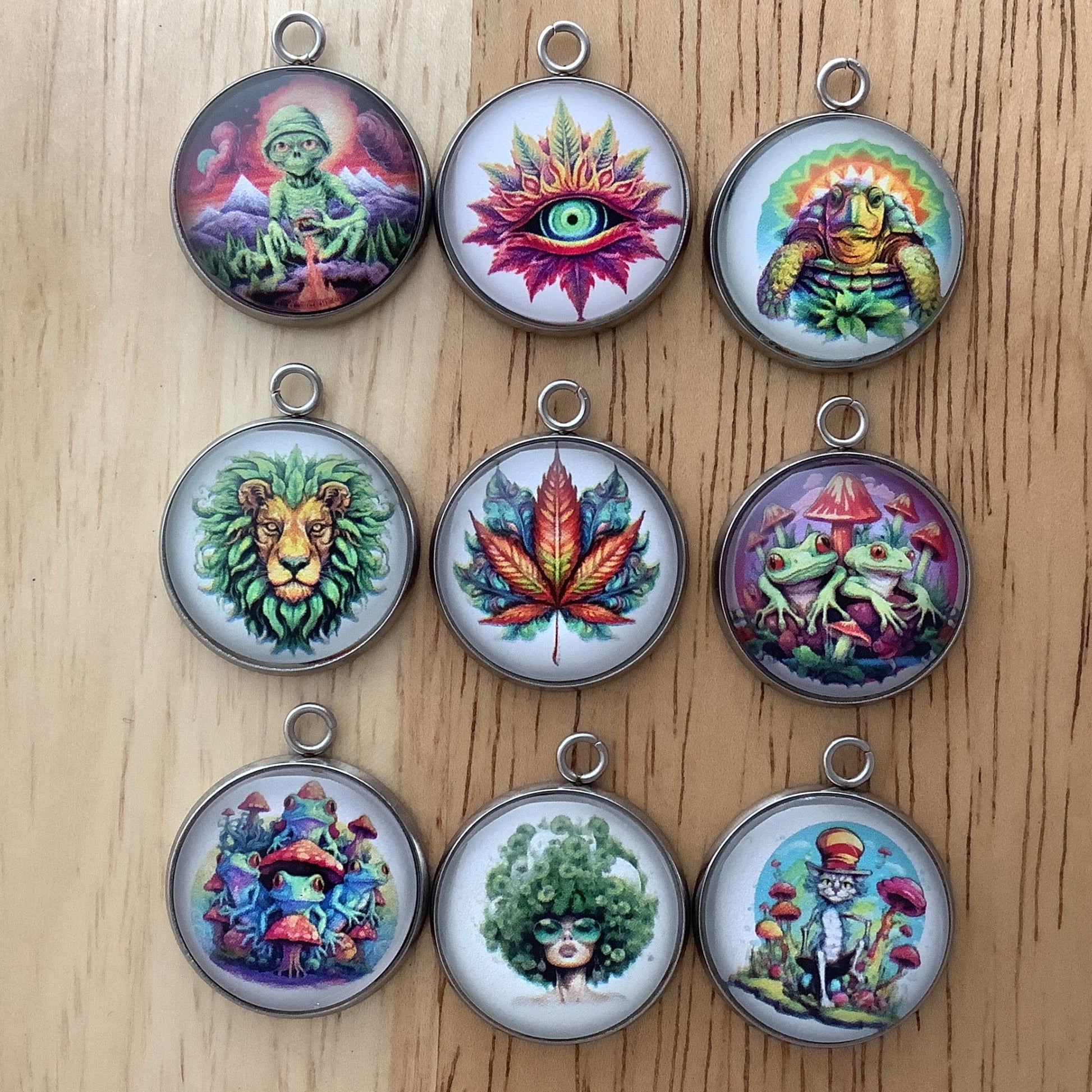 Hippie Weed and Mushroom Charms, Glass Cabochon Charms for making jewelry - ILikeWorms