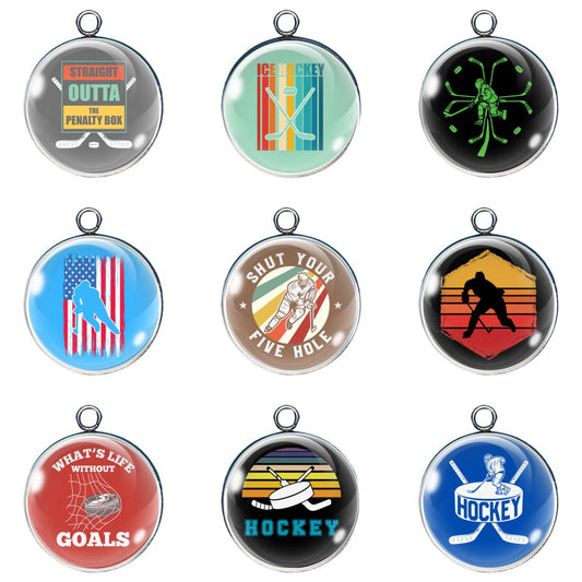 9 Hockey glass cabochon charms