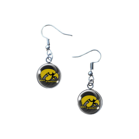 pair of Iowa Hawkeyes glass cabochon fishhook earrings