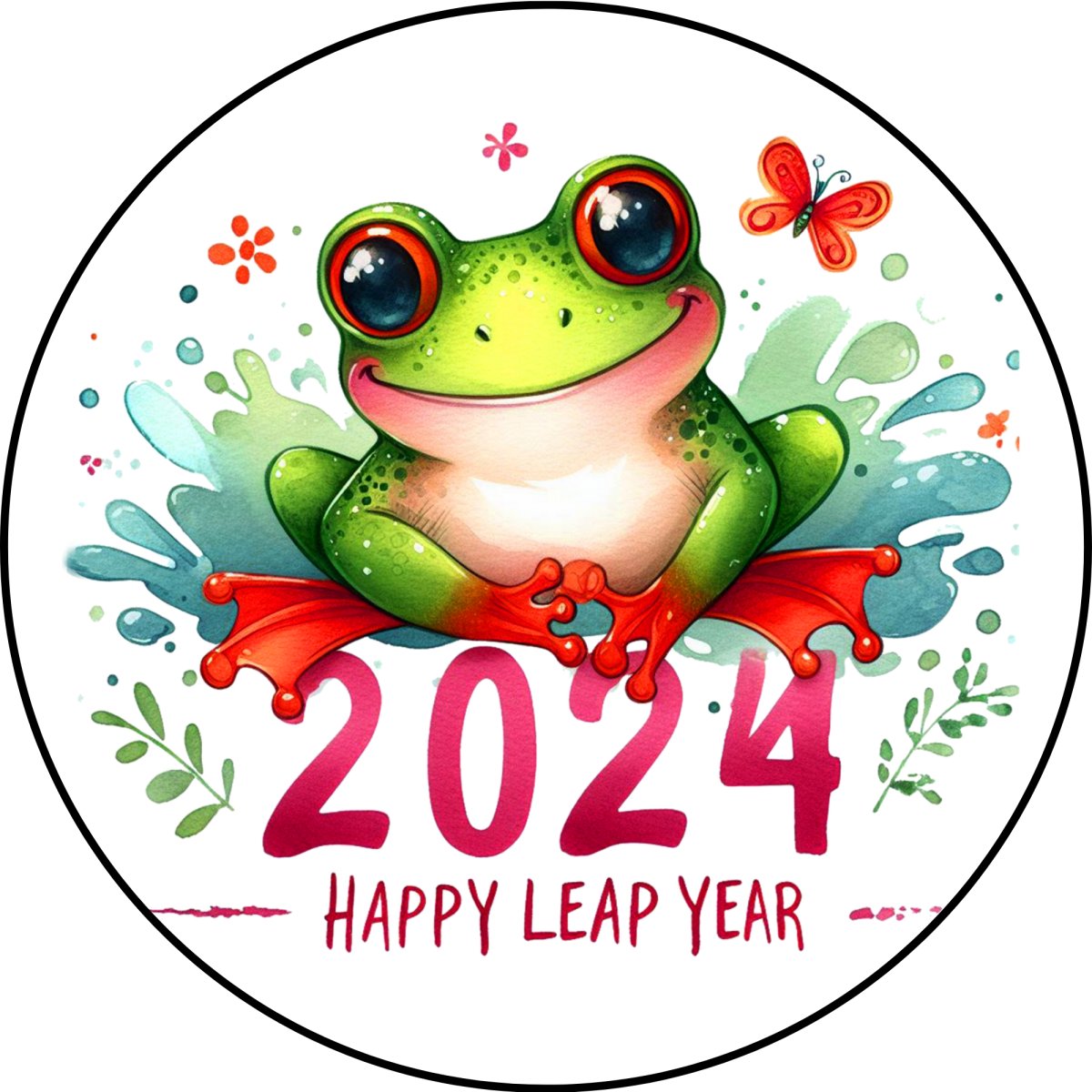 charm option depicting a frog in a puddle with the words '2024 happy leap year'