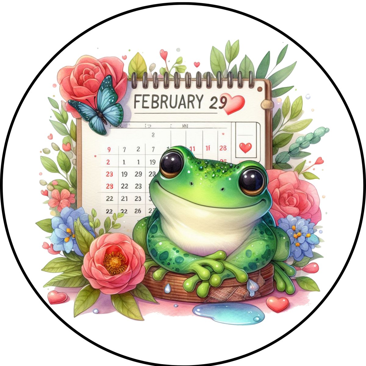 charm option depicting a frog in front of a calendar page for February 29th 