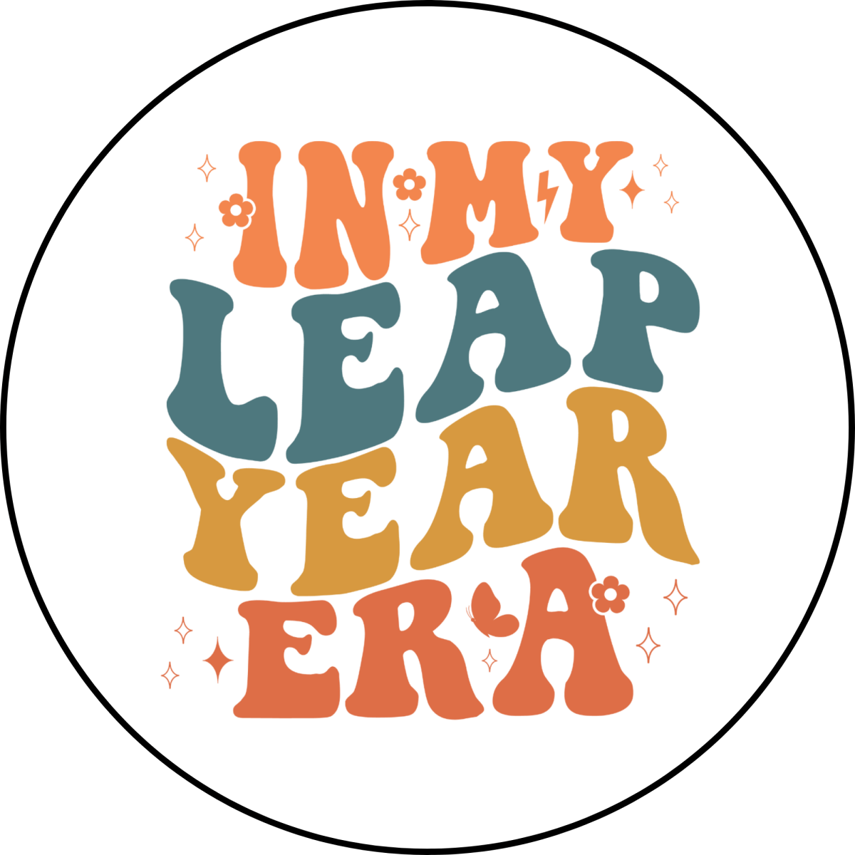 charm option with the words 'in my leap year ara' in a retro font, style and colors