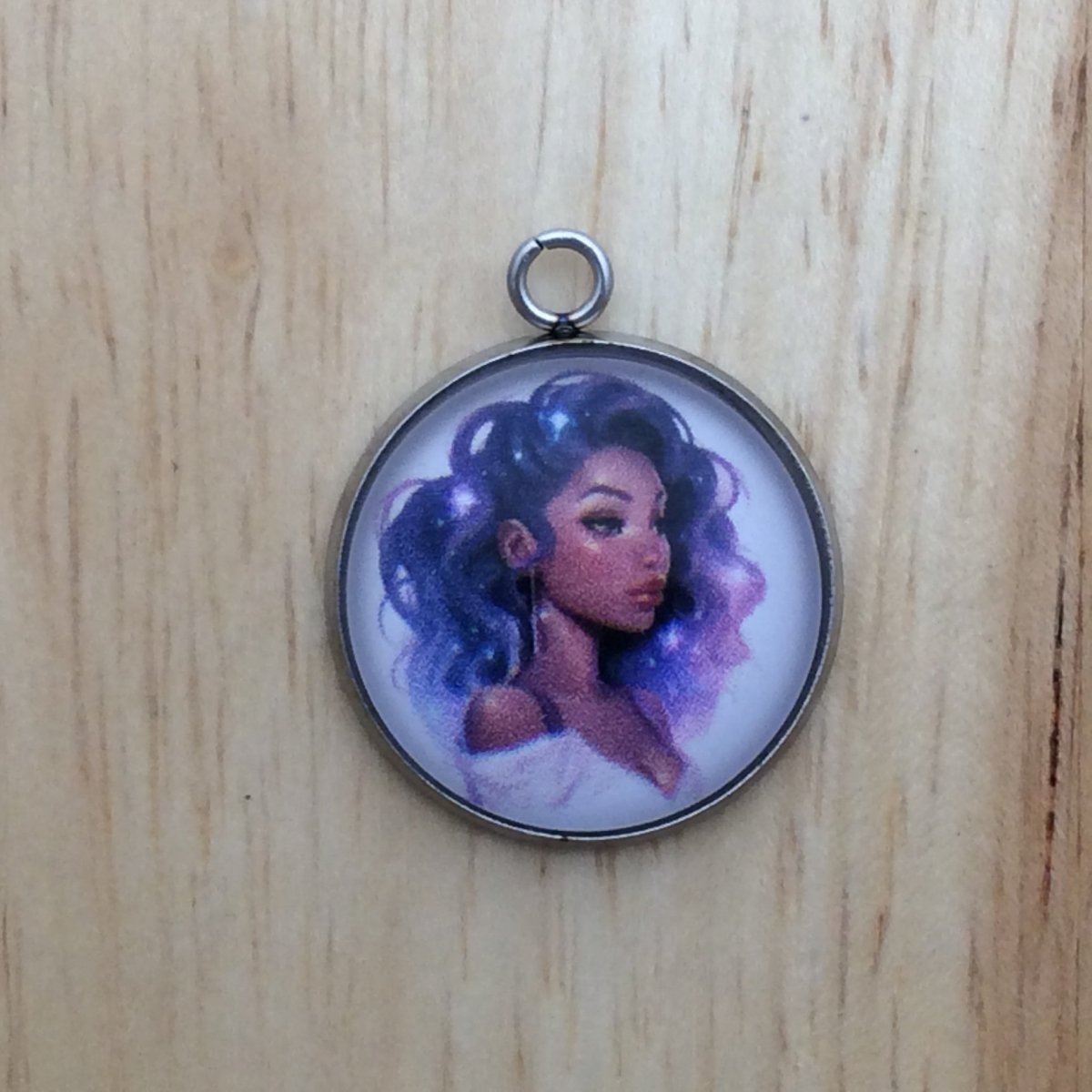 glass cabochon charm with a black fairytale princess