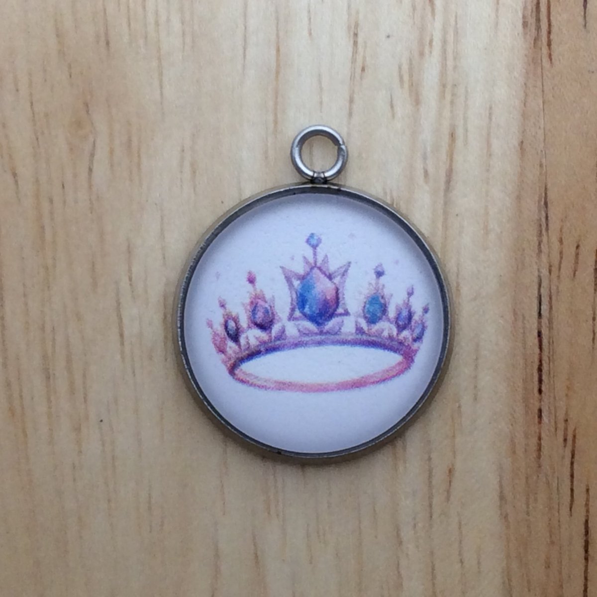 glass cabochon charm with a colorful fairytale princess crown