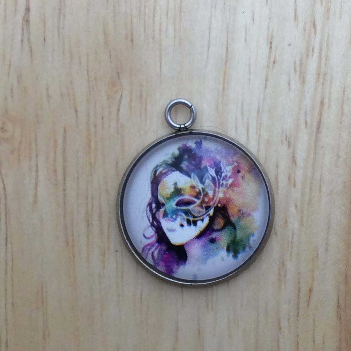 Colorful Mardi gras mask glass cabochon charm