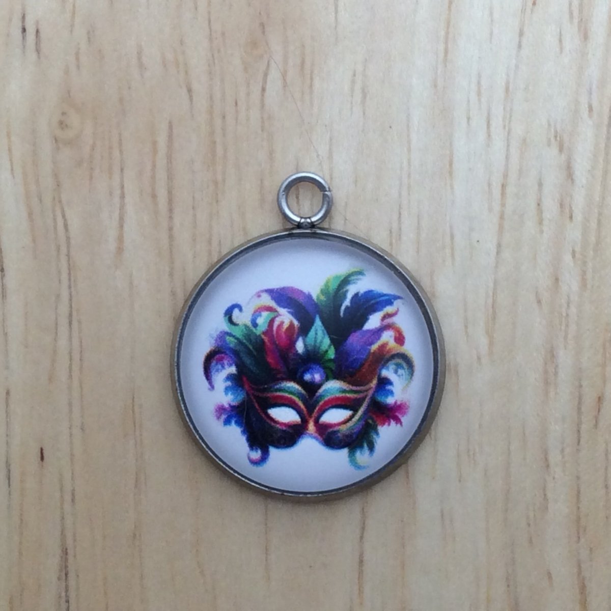 Colorful Mardi gras mask glass cabochon charm