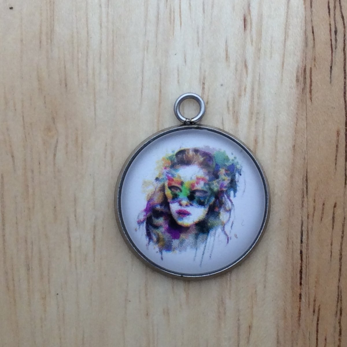 Colorful Mardi gras mask glass cabochon charm