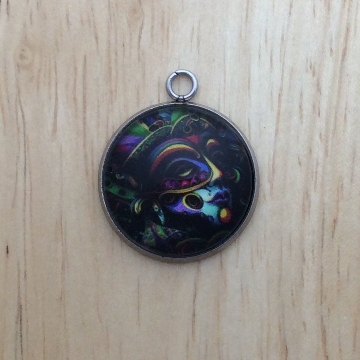 Colorful Mardi gras mask glass cabochon charm