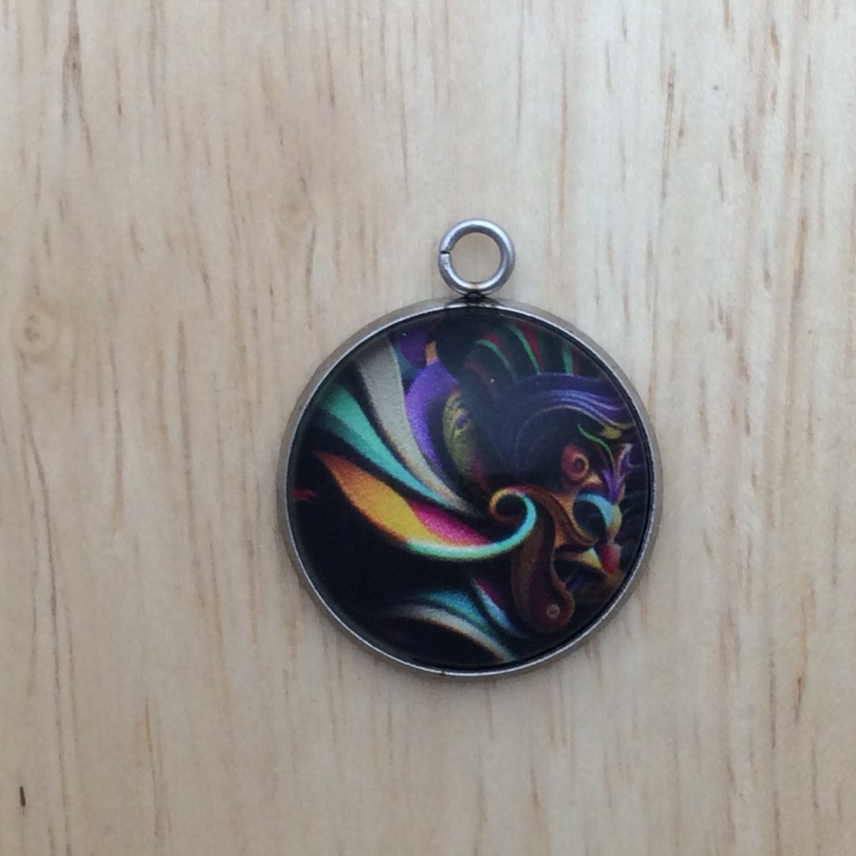 Colorful Mardi gras mask glass cabochon charm